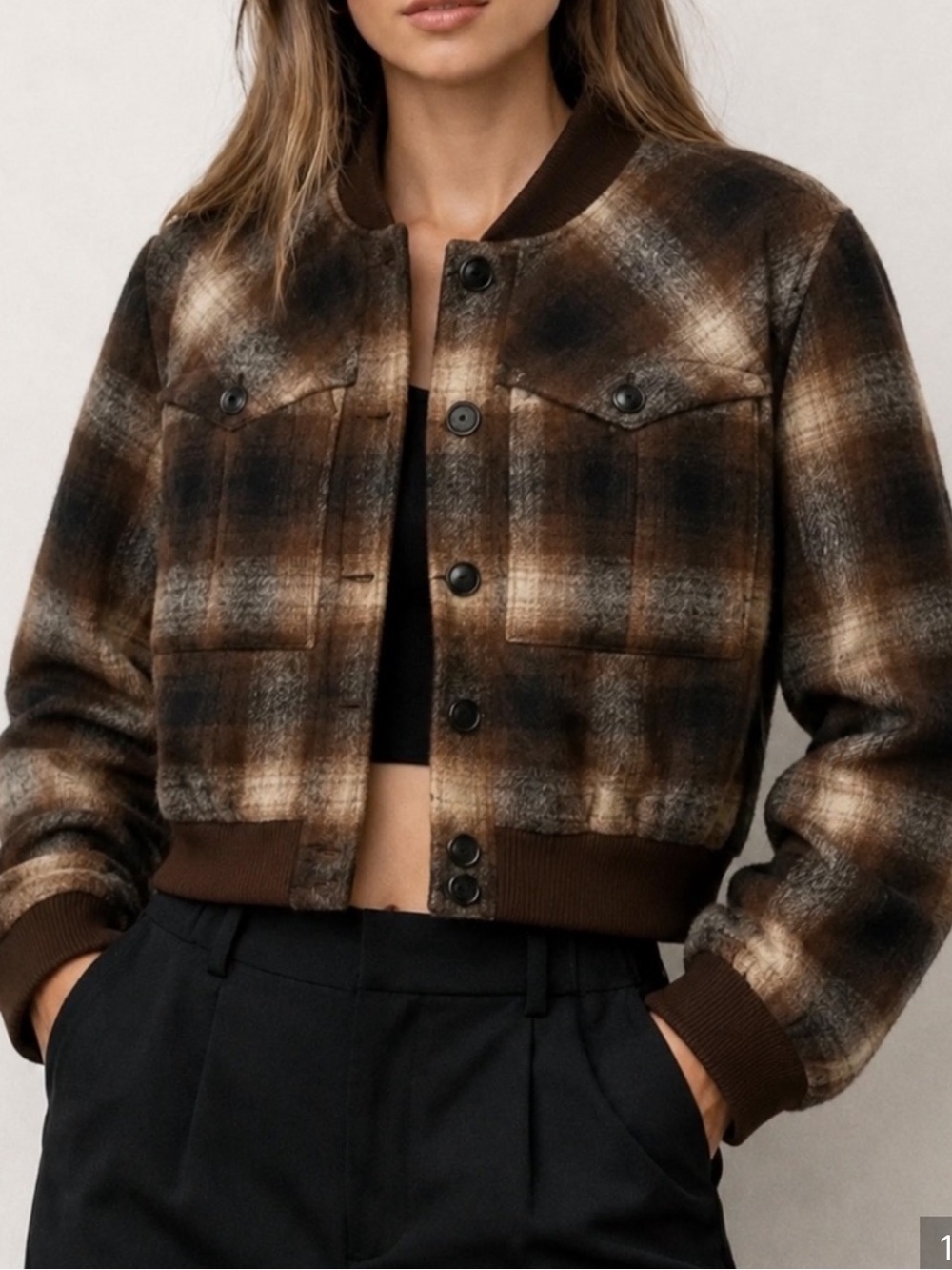 Kut from the Kloth Brown Plaid Bomber Jacket